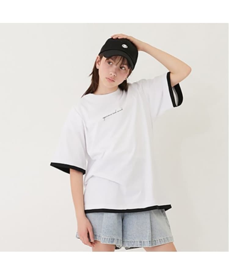 グラソス(GLAZOS)のフロントロゴプリント裾レイヤード半袖Tシャツ ホワイト(001)