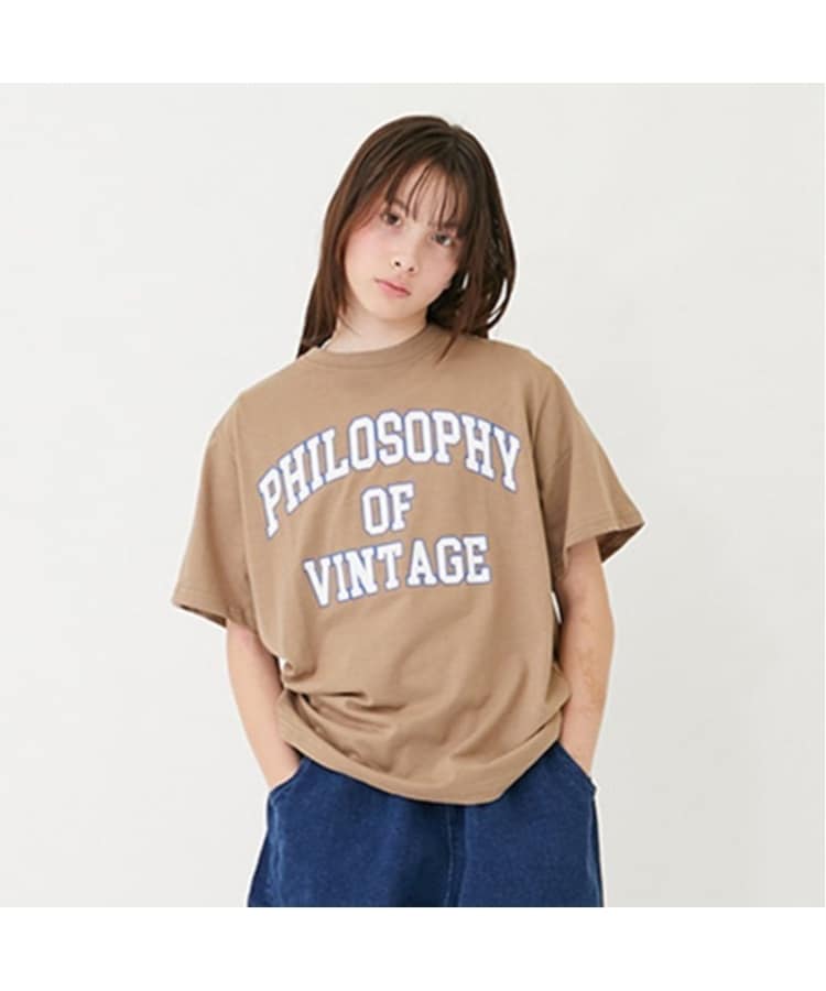 グラソス(GLAZOS)の【プチプラ】フロントカレッジロゴ半袖Tシャツ ベージュ(052)