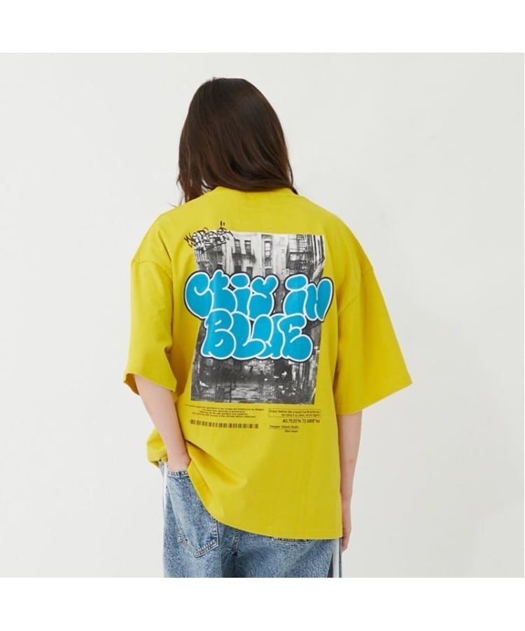 グラソス(GLAZOS)のフォトグラフィティロゴ発泡プリントビッグ半袖Tシャツ イエロー(031)