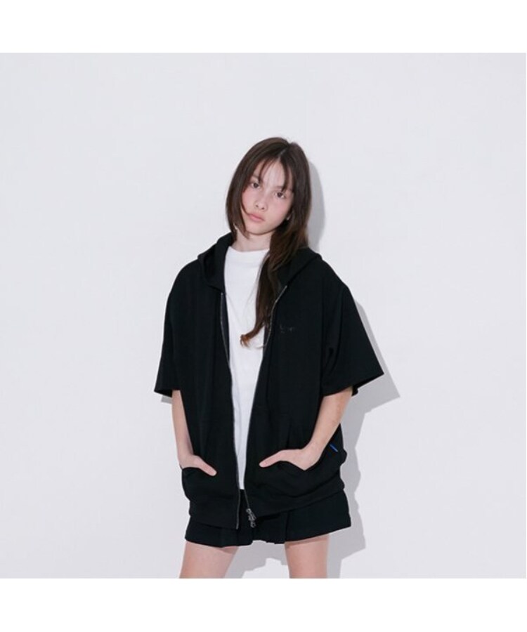 グラソス(GLAZOS)の【接触冷感】エアリークッション・ZIPUP半袖パーカー ブラック(219)