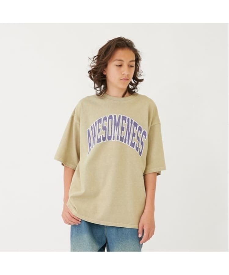 グラソス(GLAZOS)の【ヘビーウェイト天竺】ピグメントカレッジロゴTシャツ ベージュ(052)