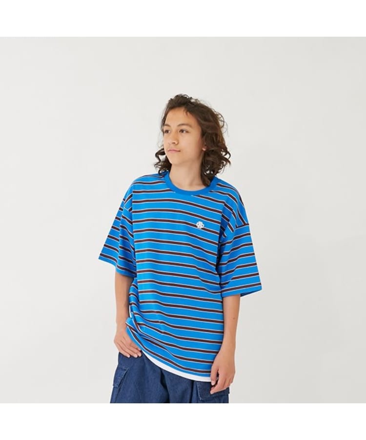 グラソス(GLAZOS)のボーダー・ワンポイント刺しゅうレイヤードビッグ半袖Tシャツ ブルー(091)