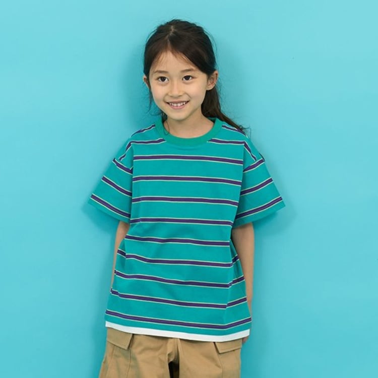 グラソス(GLAZOS)の【SKIT0LY】ボーダー・ポイント刺繍レイヤード半袖Tシャツ Ｔシャツ