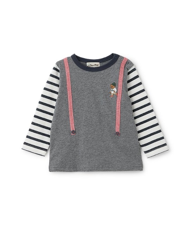 ラブアンドピースアンドマネー(Love&Peace&Money)のベア刺しゅうサスペンダー長袖Tシャツ グレー(012)