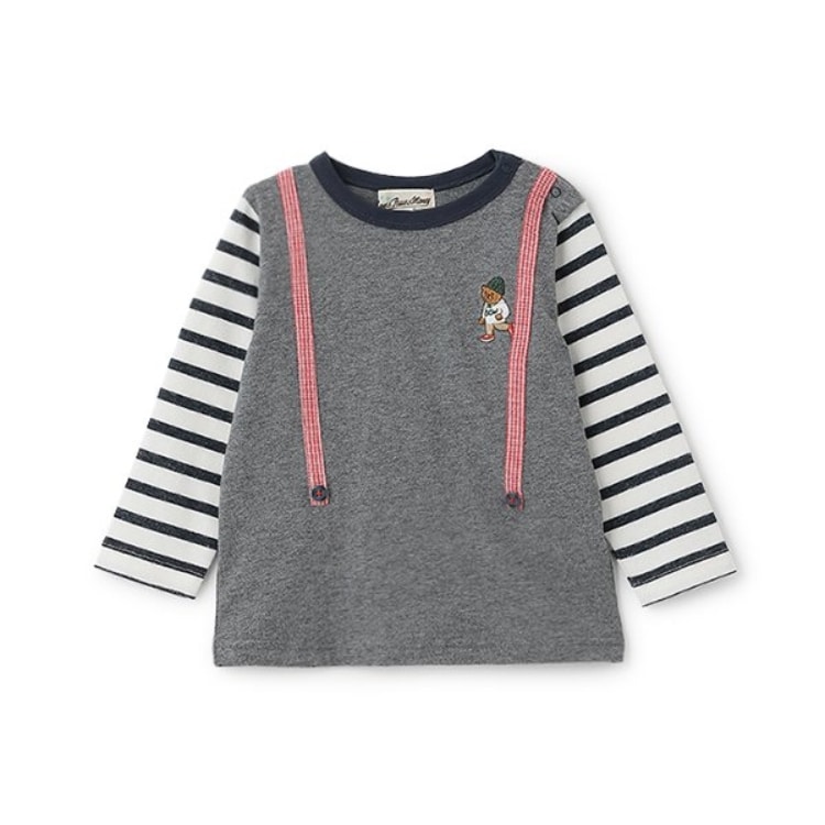 ラブアンドピースアンドマネー(Love&Peace&Money)のベア刺しゅうサスペンダー長袖Tシャツ Ｔシャツ