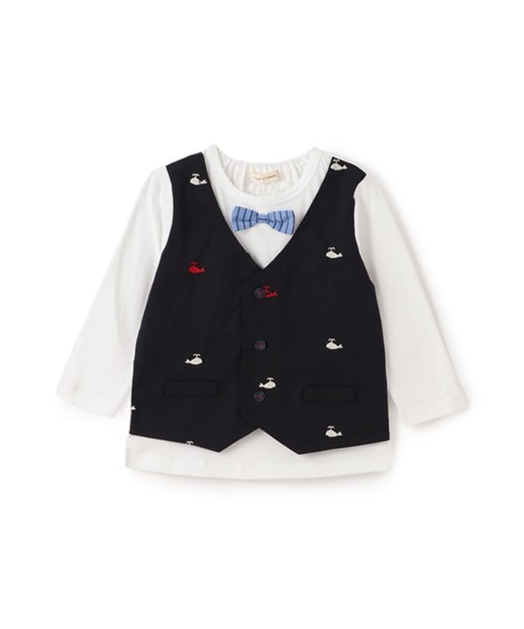 センスオブワンダー(sense of wonder)のクジラシシュウベストレイヤード長袖Tシャツ ネイビー(094)