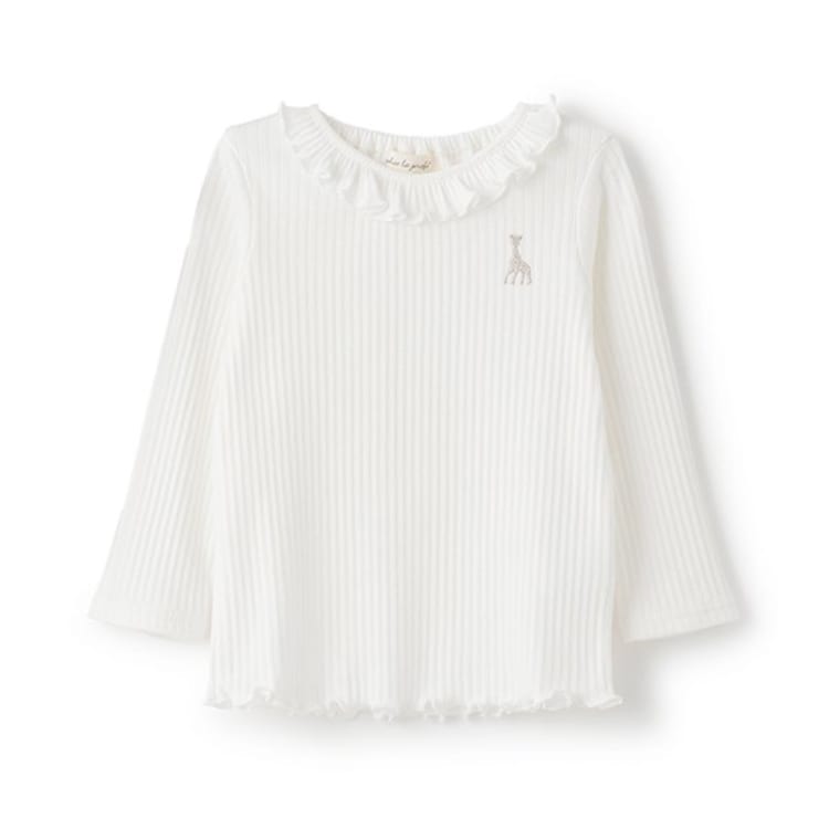 キリンのソフィー(Sophie la girafe)の衿フリルプリーツ長袖Tシャツ Ｔシャツ
