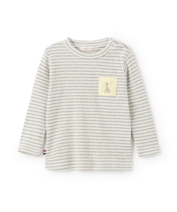 キリンのソフィー(Sophie la girafe)のテレコボーダー長袖Tシャツ グレー(012)