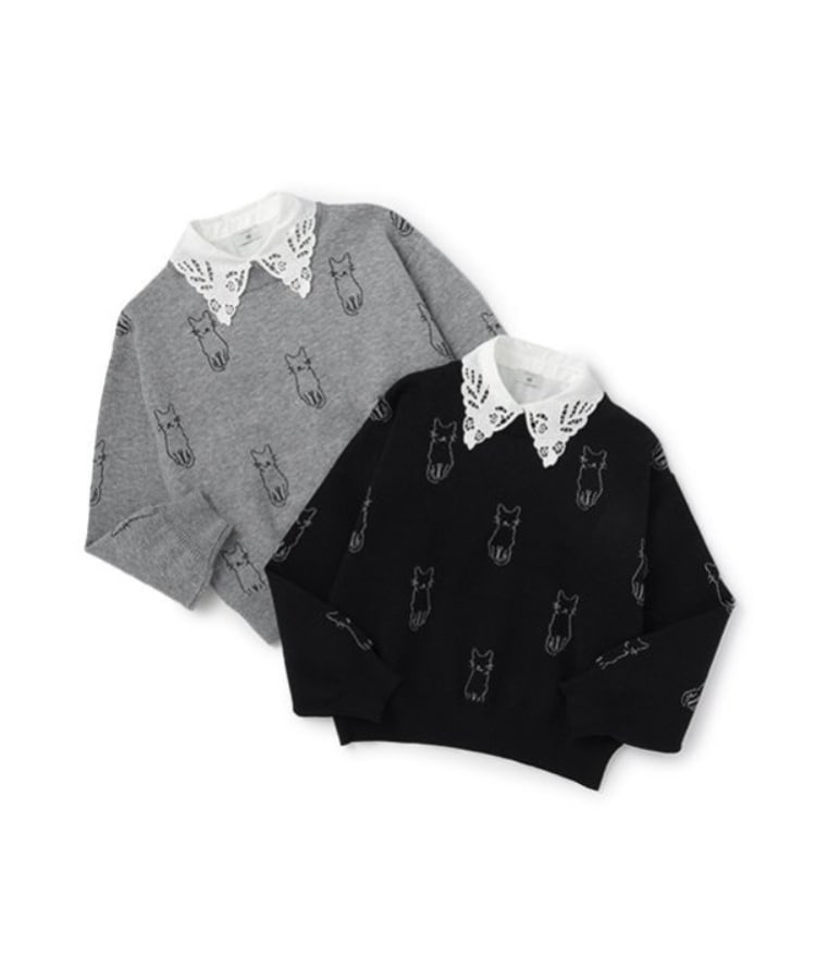 ポンポネット アミ(POM PONETTE AMI)の【AMI】猫総柄ジャカード衿付きニット8