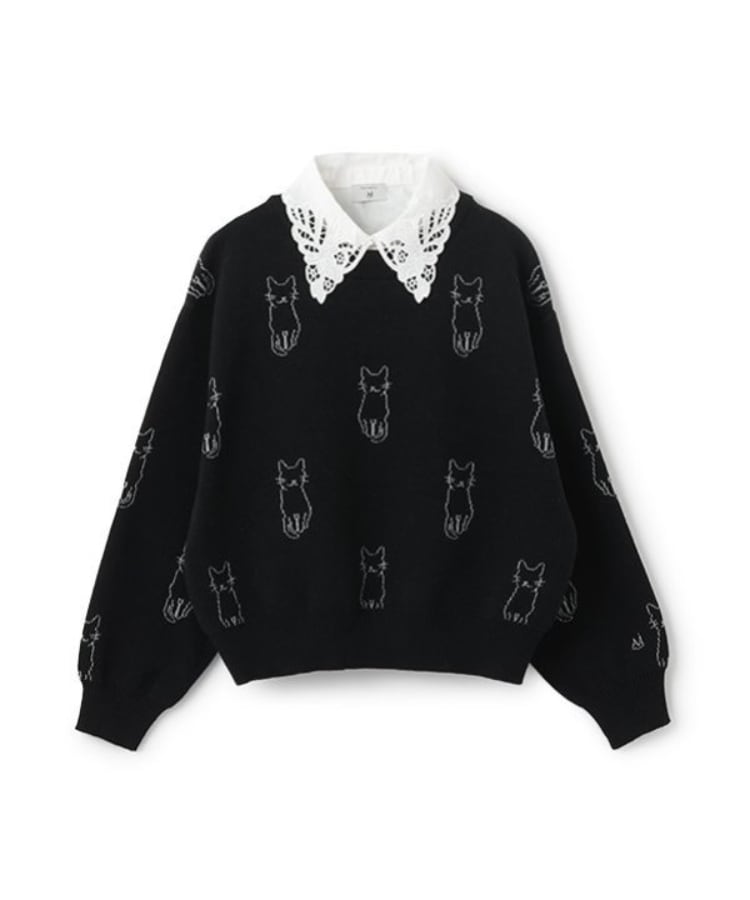 ポンポネット アミ(POM PONETTE AMI)の【AMI】猫総柄ジャカード衿付きニット10