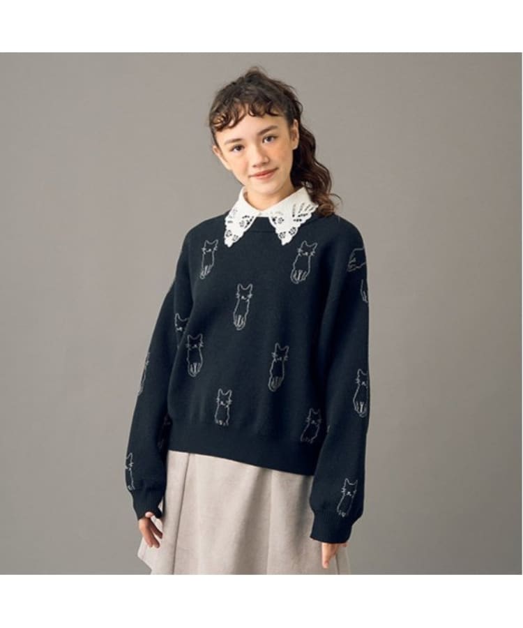 ポンポネット アミ(POM PONETTE AMI)の【AMI】猫総柄ジャカード衿付きニット14