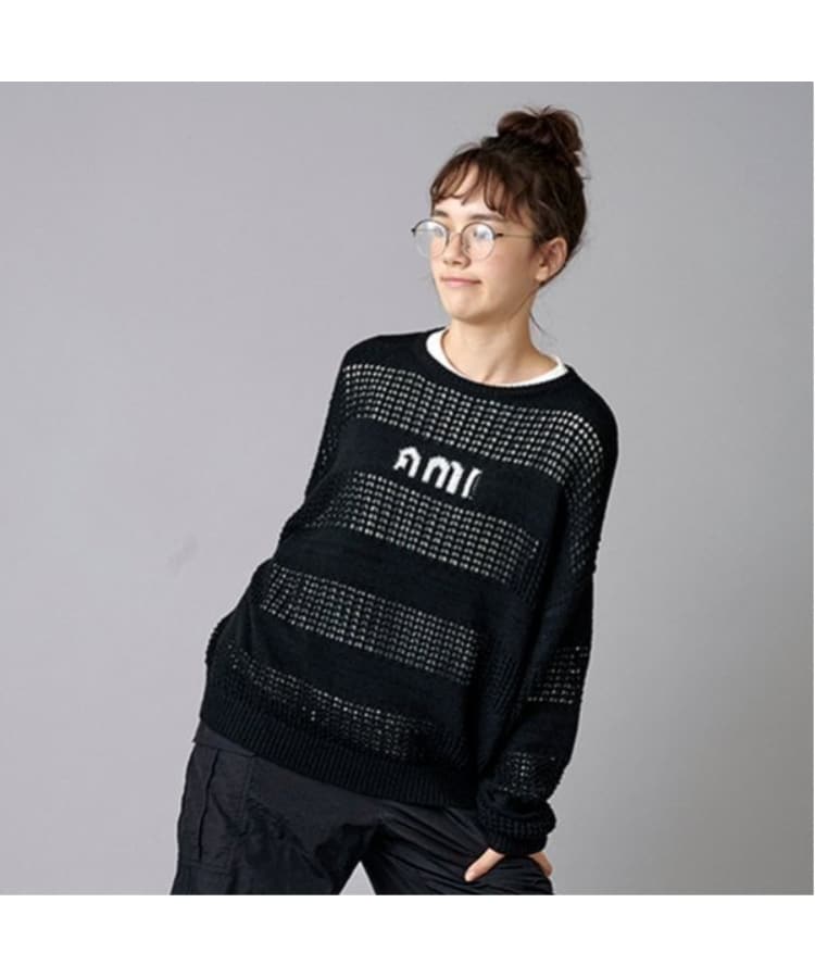 ポンポネット アミ(POM PONETTE AMI)の【AMI】メッシュシャドウボーダーニットプルオーバー5