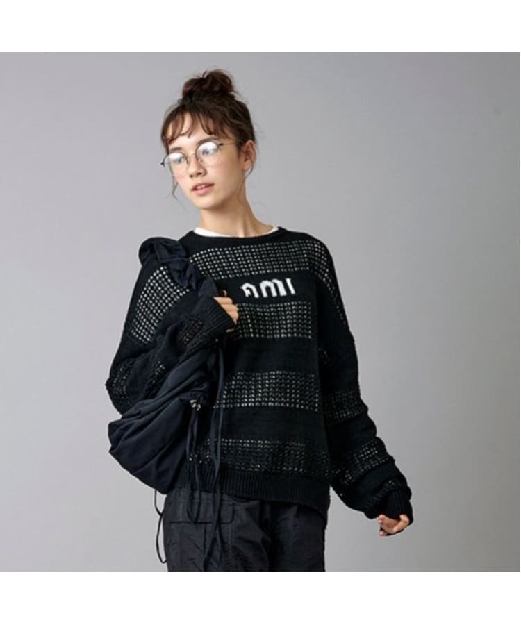 ポンポネット アミ(POM PONETTE AMI)の【AMI】メッシュシャドウボーダーニットプルオーバー6