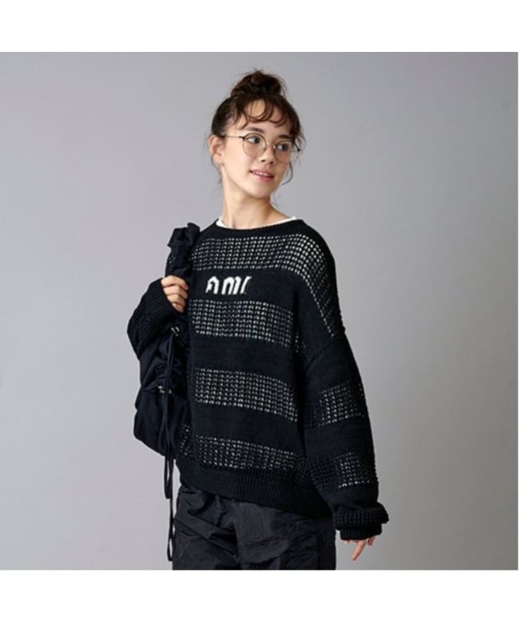 ポンポネット アミ(POM PONETTE AMI)の【AMI】メッシュシャドウボーダーニットプルオーバー7