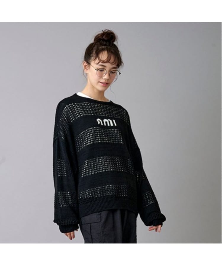 ポンポネット アミ(POM PONETTE AMI)の【AMI】メッシュシャドウボーダーニットプルオーバー8
