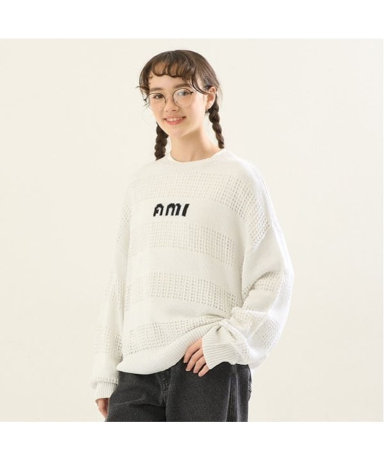 ポンポネット アミ(POM PONETTE AMI)の【AMI】メッシュシャドウボーダーニットプルオーバー20