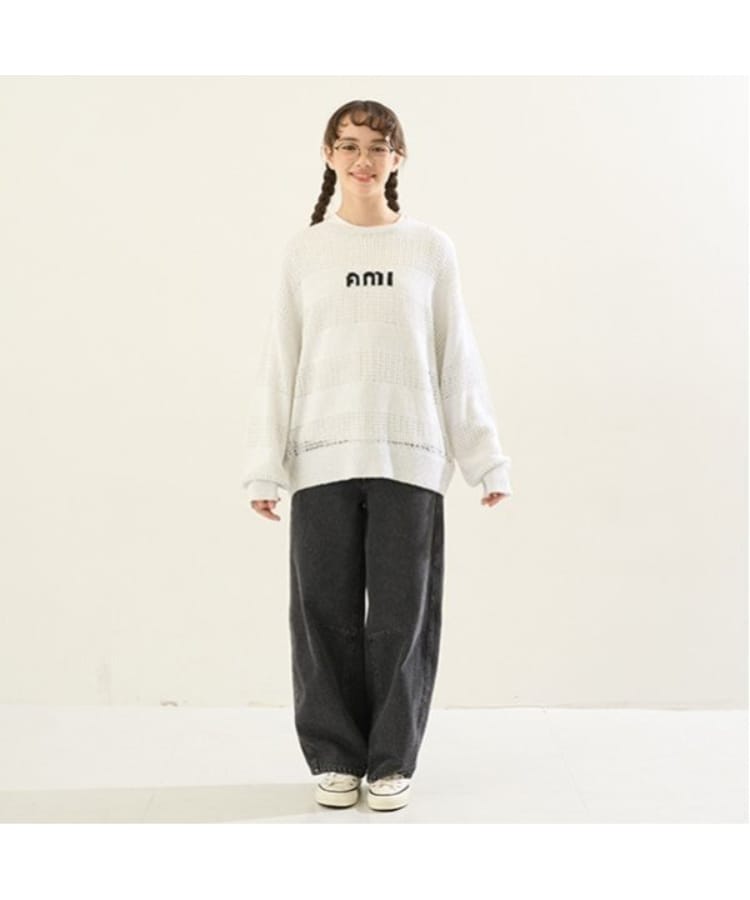 ポンポネット アミ(POM PONETTE AMI)の【AMI】メッシュシャドウボーダーニットプルオーバー21