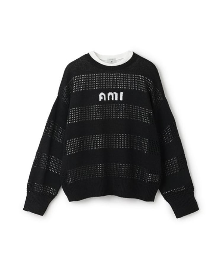 ポンポネット アミ(POM PONETTE AMI)の【AMI】メッシュシャドウボーダーニットプルオーバー32