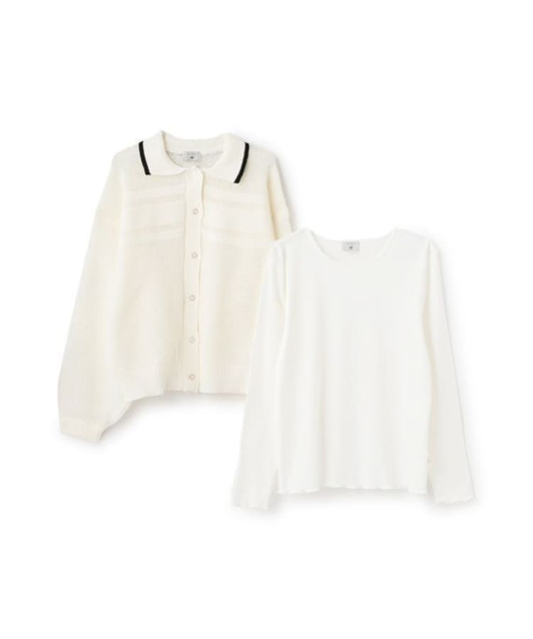 ポンポネット アミ(POM PONETTE AMI)の【AMI】ライン衿メッシュカーデ×ロンTセット2