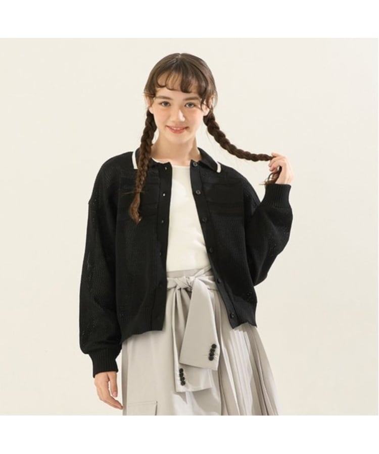 ポンポネット アミ(POM PONETTE AMI)の【AMI】ライン衿メッシュカーデ×ロンTセット ブラック(219)