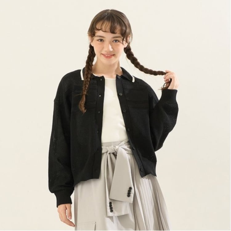 ポンポネット アミ(POM PONETTE AMI)の【AMI】ライン衿メッシュカーデ×ロンTセット カーディガン/ボレロ