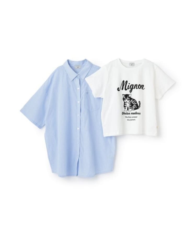 ポンポネット アミ(POM PONETTE AMI)の【大好評により新色追加】【AMI】5分袖ビッグシャツ×コンパクトTシャツ2