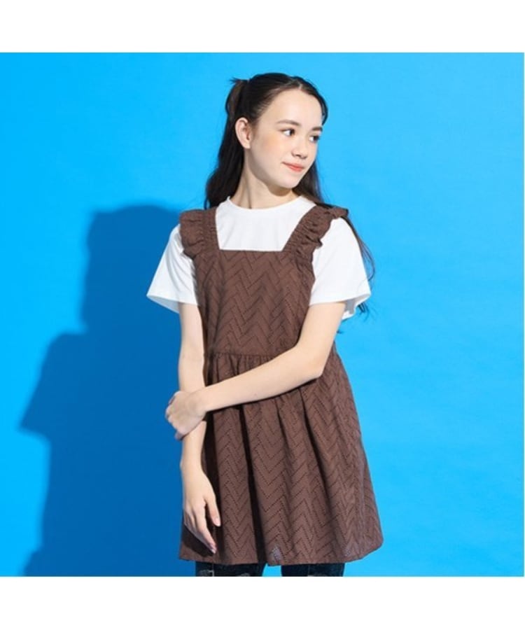 ポンポネット アミ(POM PONETTE AMI)の【Cuugal掲載】【AMI】カットワーク刺しゅうレースチュニック×インナーTシャツセット ブラウン(043)