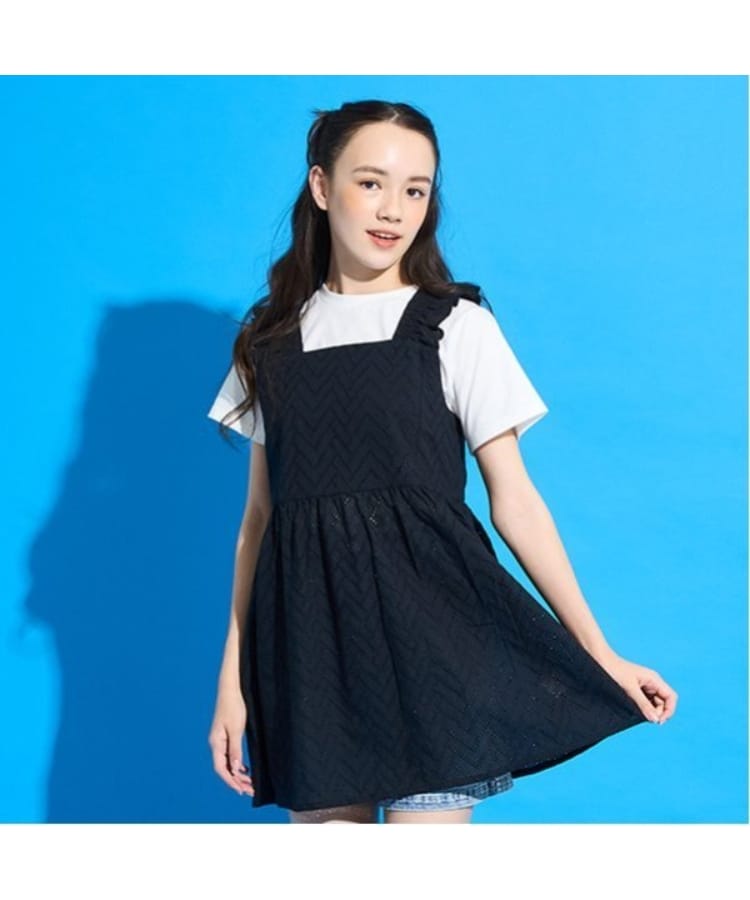 ポンポネット アミ(POM PONETTE AMI)の【Cuugal掲載】【AMI】カットワーク刺しゅうレースチュニック×インナーTシャツセット ブラック(219)