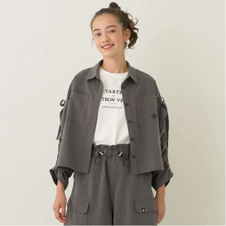 ポンポネットジュニア(pom ponette junior)の袖ギャザーシャツ＆Tシャツセット シャツ・ブラウス