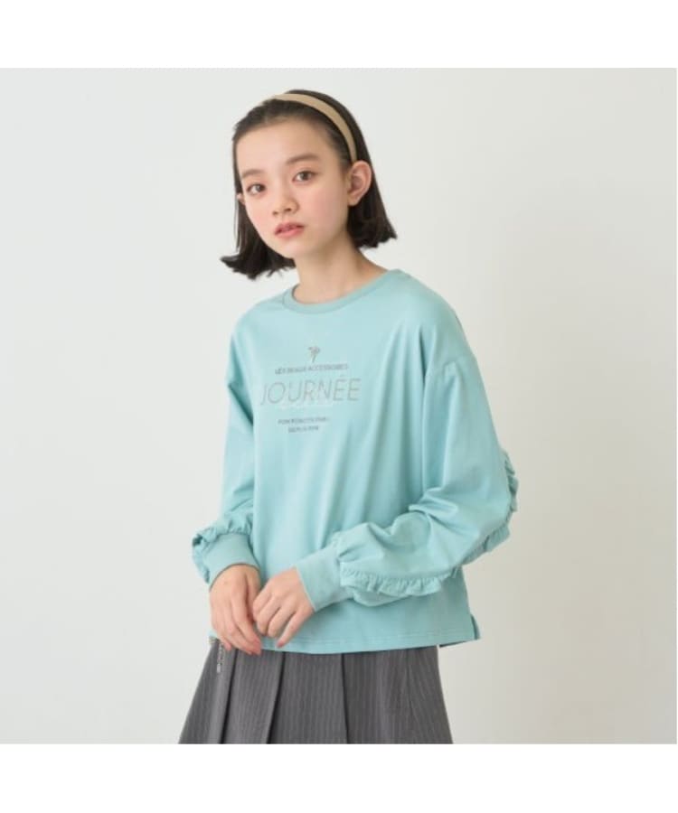 ポンポネットジュニア(pom ponette junior)のフリルネックレスロンTEE グリーン(025)