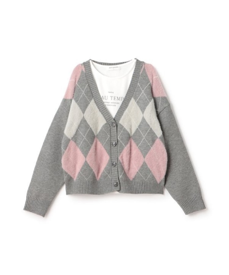 ポンポネットジュニア(pom ponette junior)のアーガイルシャギーカーディガンTシャツセット2