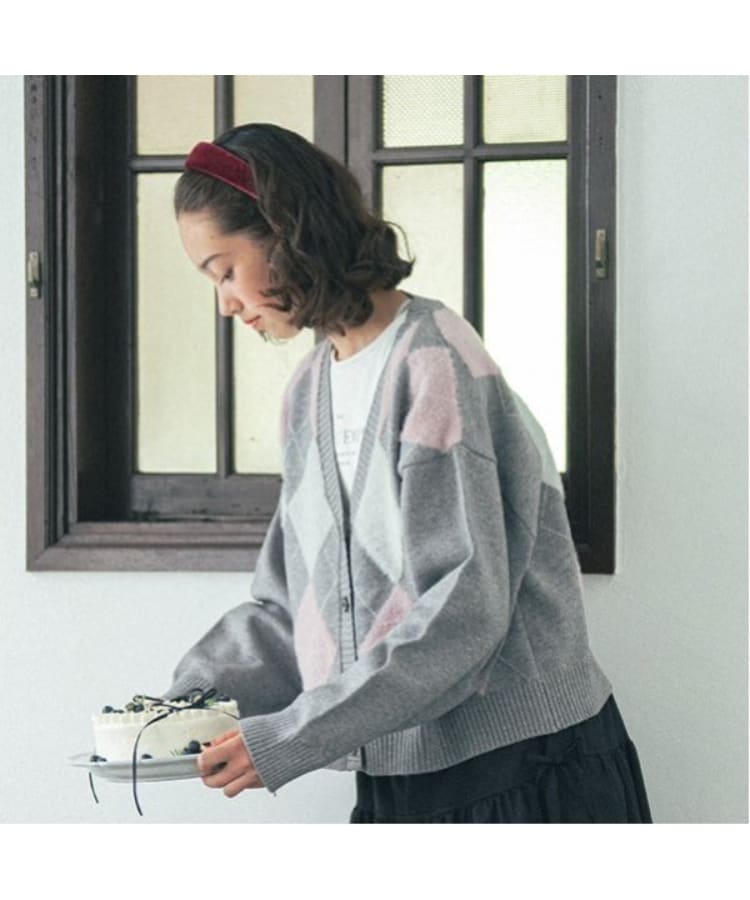 ポンポネットジュニア(pom ponette junior)のアーガイルシャギーカーディガンTシャツセット18