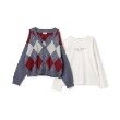 ポンポネットジュニア(pom ponette junior)のアーガイルシャギーカーディガンTシャツセット7