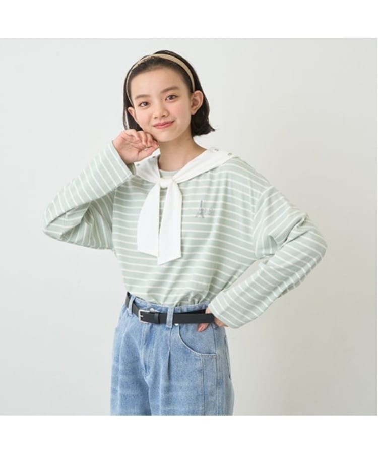 ポンポネットジュニア(pom ponette junior)のベルトつきウォッシュドワイドデニム6