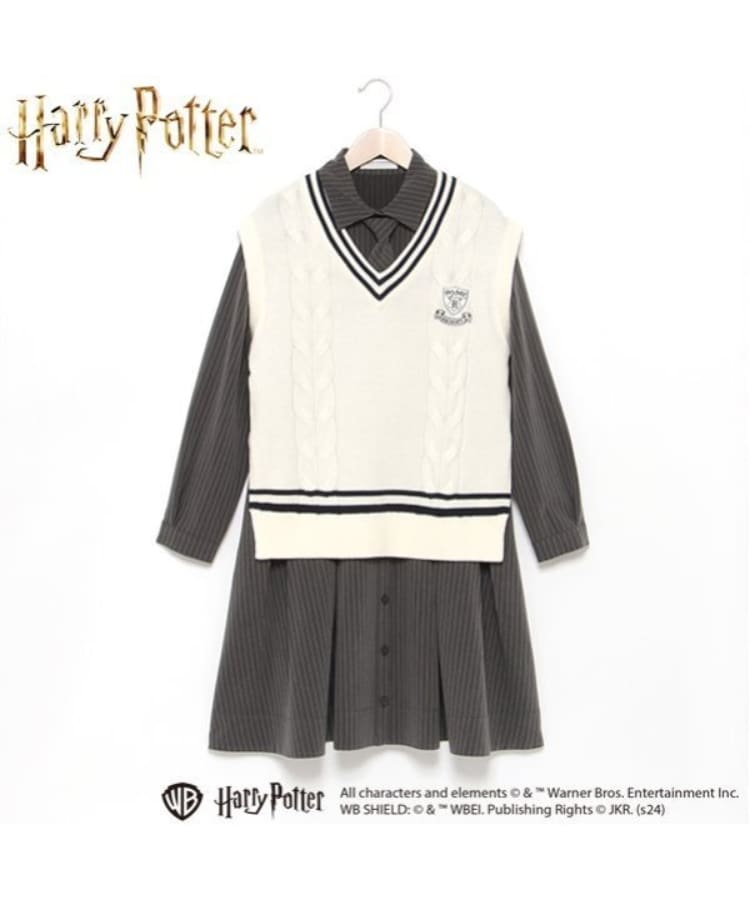 ポンポネットジュニア(pom ponette junior)の【Harry Potter】ネクタイ付シャツワンピベスト オフホワイト(003)