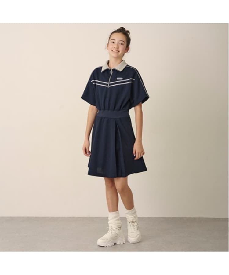 ポンポネットジュニア(pom ponette junior)のハーフZIPカットワンピース ネイビー(094)