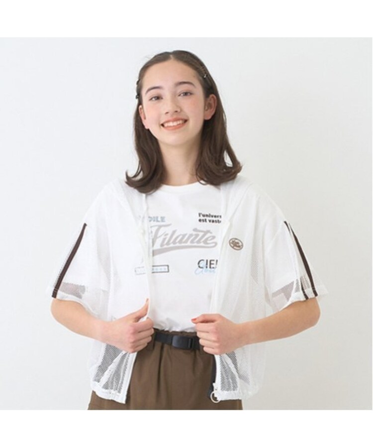 ポンポネットジュニア(pom ponette junior)のメッシュ半袖ロゴパーカTシャツセット オフホワイト(003)