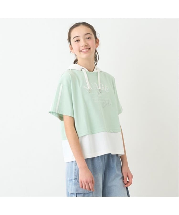 ポンポネットジュニア(pom ponette junior)の2WAYフェイクレイヤードパーカ ライトグリーン(120)