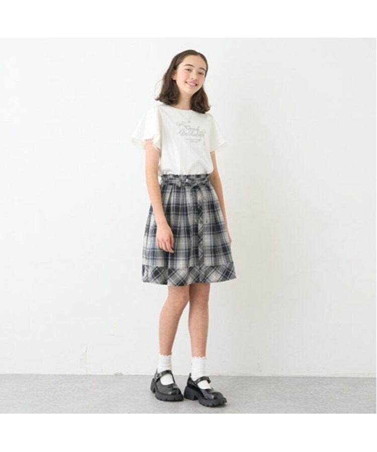ポンポネットジュニア(pom ponette junior)のネックレス風刺しゅうフレアスリーブTシャツ12