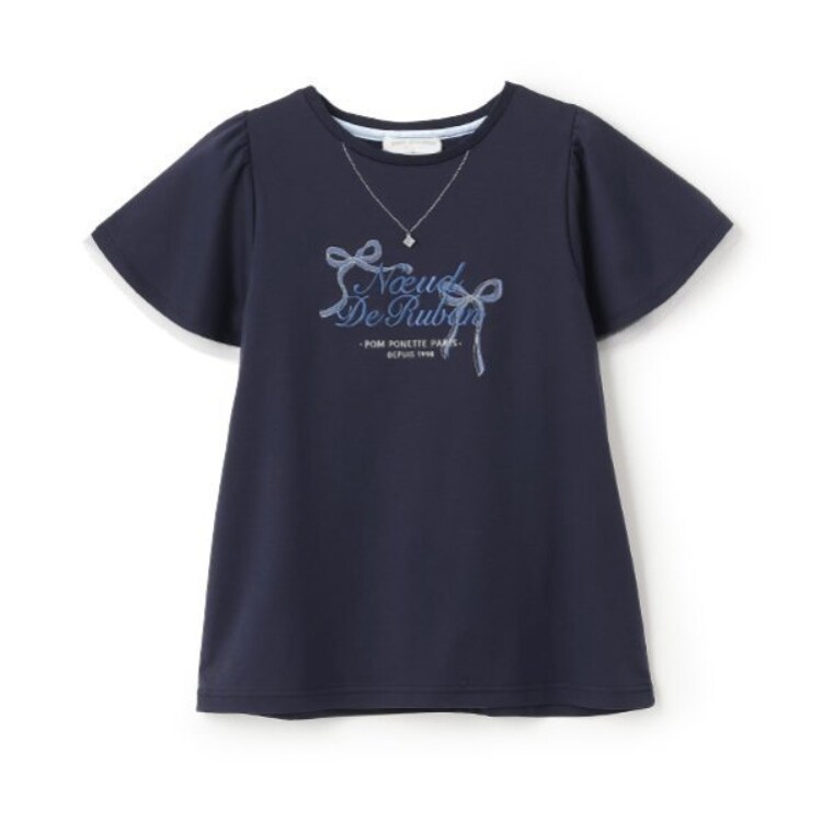 ポンポネットジュニア(pom ponette junior)のネックレス風刺しゅうフレアスリーブTシャツ Ｔシャツ