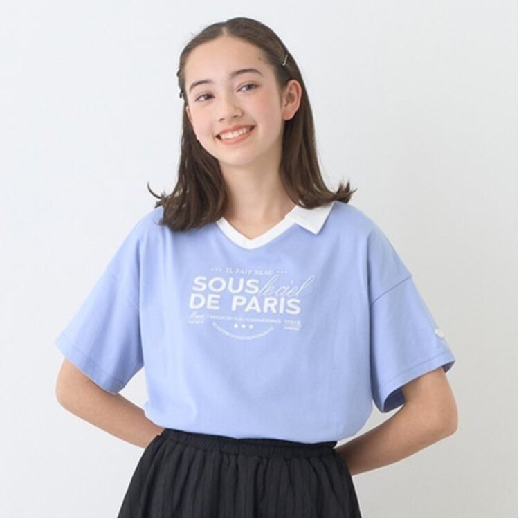 ポンポネットジュニア(pom ponette junior)の【防汚加工】スキッパー衿ロゴTシャツ Ｔシャツ