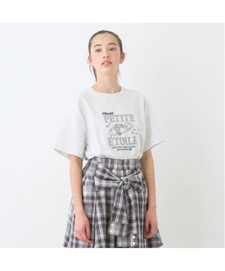 ポンポネットジュニア(pom ponette junior)の【防汚加工】かすれロゴTシャツ ライトグレー(211)