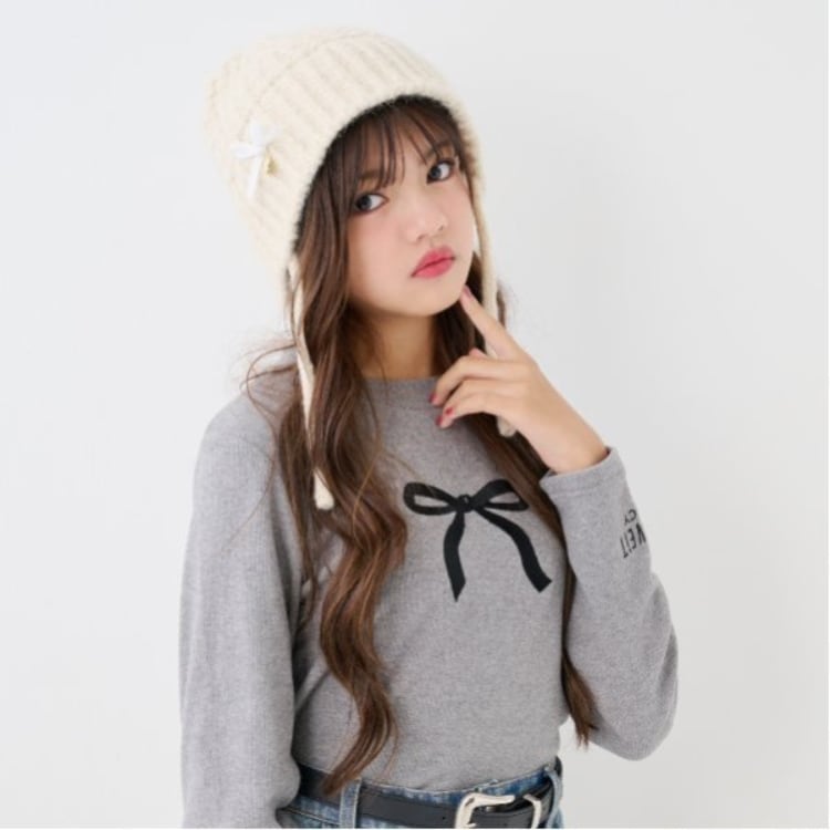 バイ ラビット(by LOVEiT)の大人リボン起毛テレコプルオーバー Ｔシャツ