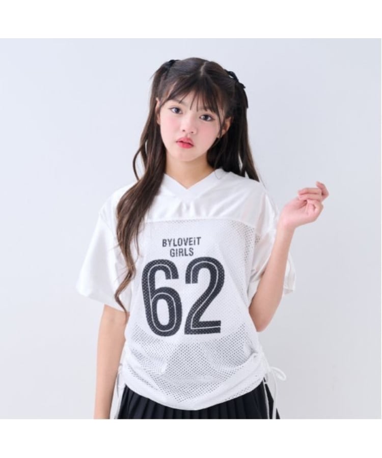 バイ ラビット(by LOVEiT)の【ニコ☆プチ・Cuugal掲載】ガーリーナンバーTシャツ オフホワイト(003)