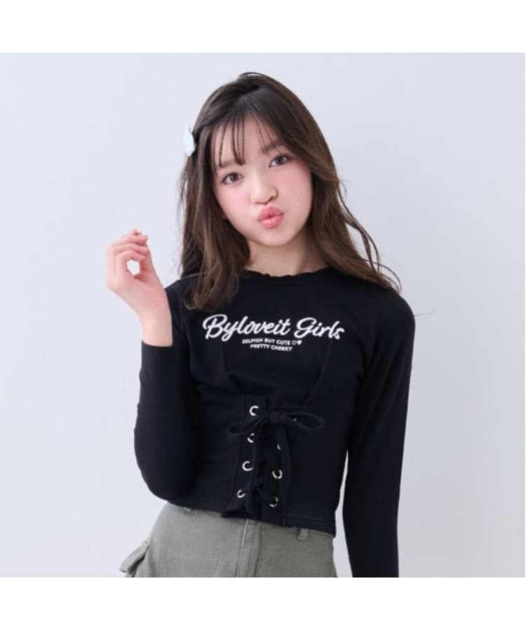 バイ ラビット(by LOVEiT)のレースアップTシャツ ブラック(219)
