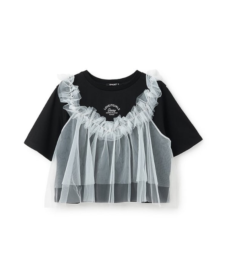 バイ ラビット(by LOVEiT)の【ニコ☆プチ掲載】チュールキャミつきTシャツ ブラック(219)