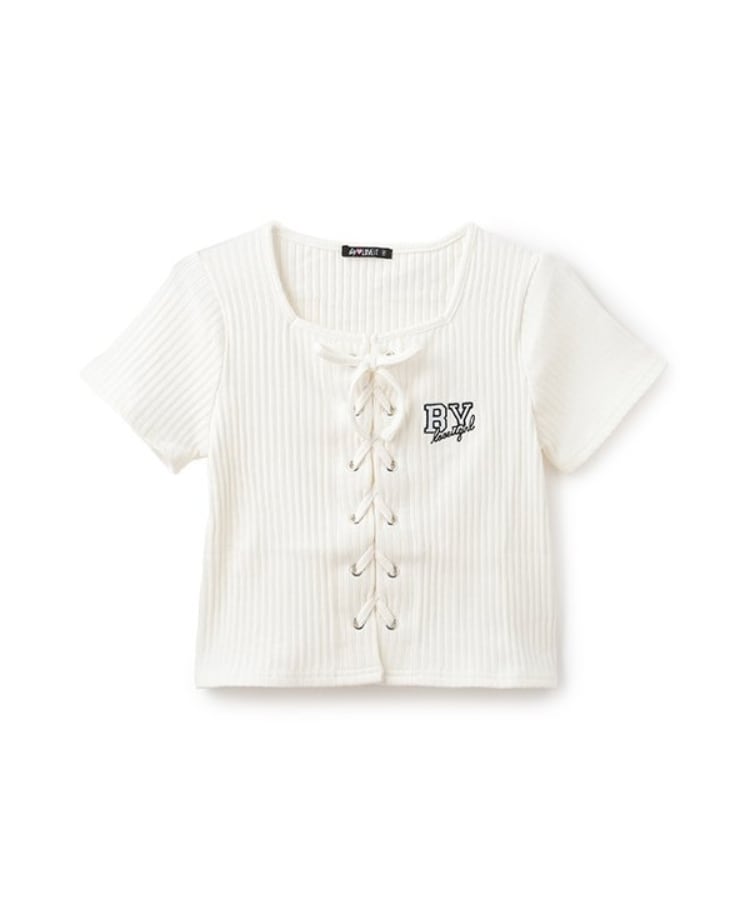 バイ ラビット(by LOVEiT)の【ニコ☆プチ掲載】★人気商品のため再入荷★レースアップ半袖プルオーバー オフホワイト(003)