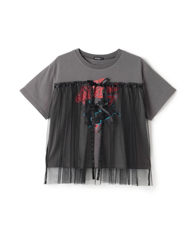 バイ ラビット(by LOVEiT)のチュール付きバンドTシャツ チャコールグレー(013)