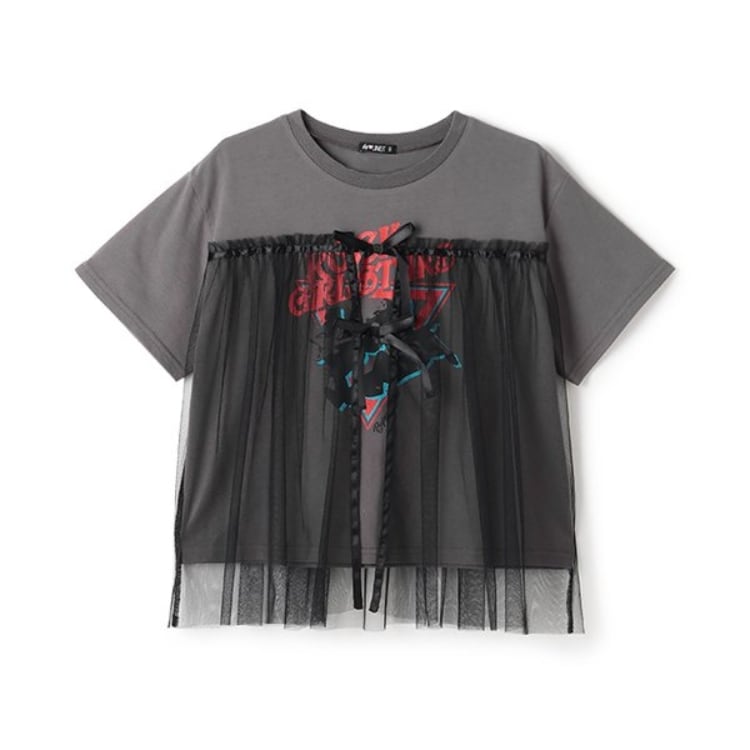 バイ ラビット(by LOVEiT)のチュール付きバンドTシャツ Ｔシャツ
