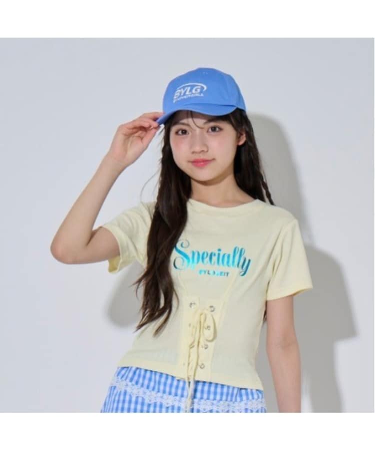 バイ ラビット(by LOVEiT)の【ニコ☆プチ・Cuugal掲載】フロントレースアップＴシャツ イエロー(031)